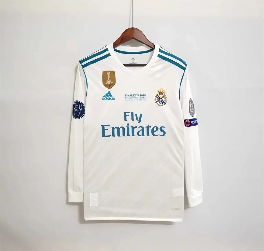 Real Madrid 17/18 Home UCL Final Adult's Long Sleeve Jersey- Retro